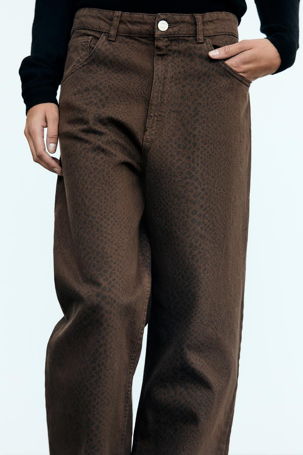 RELAXED OVERSIZE TAPERED ANIMAL PRINT HIGH-WAIST TRF JEANS - Zara фото 3