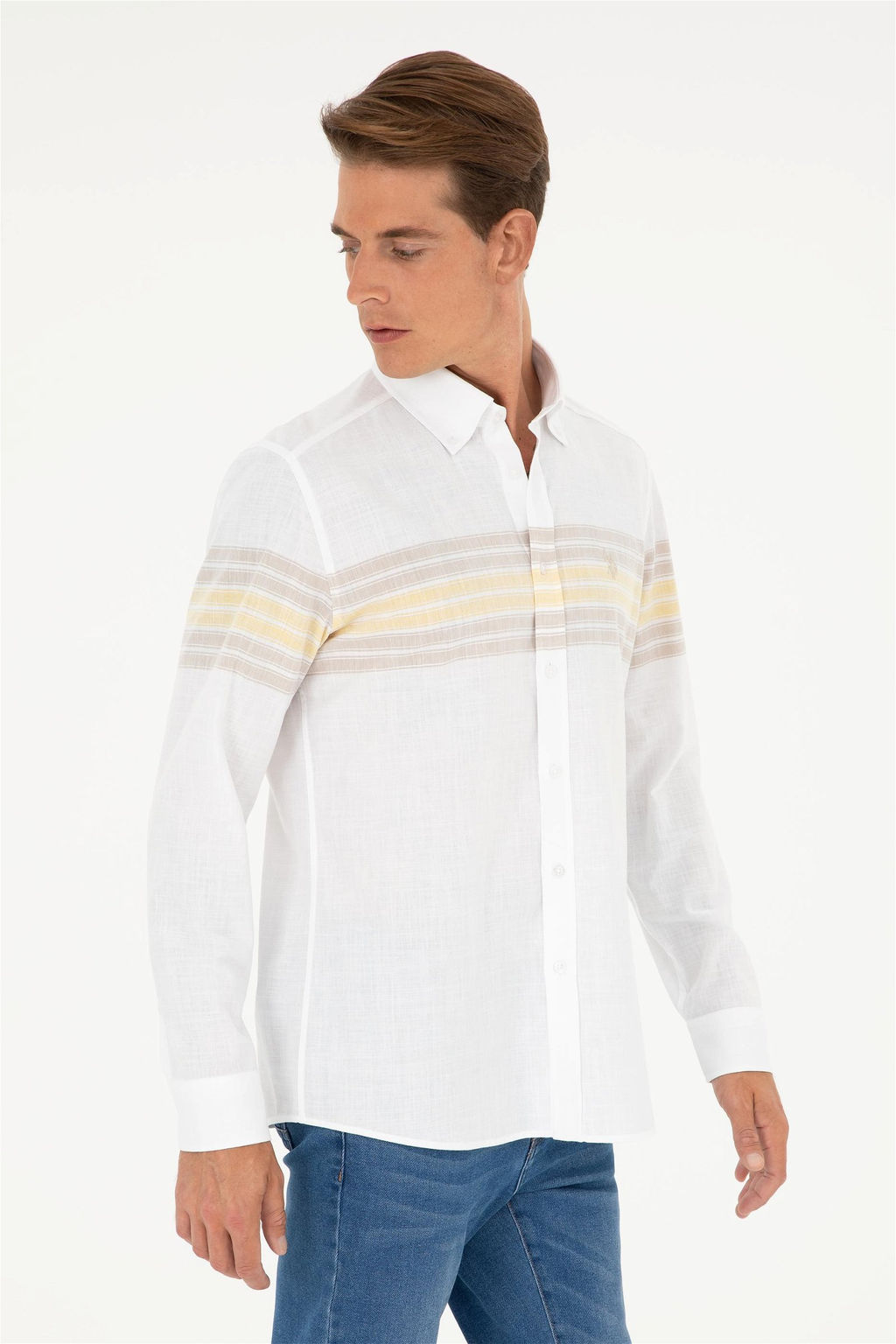 U. S. Polo Assn / Мужская рубашка цвета хаки с длинным рукавом - U.s. polo assn фото 3
