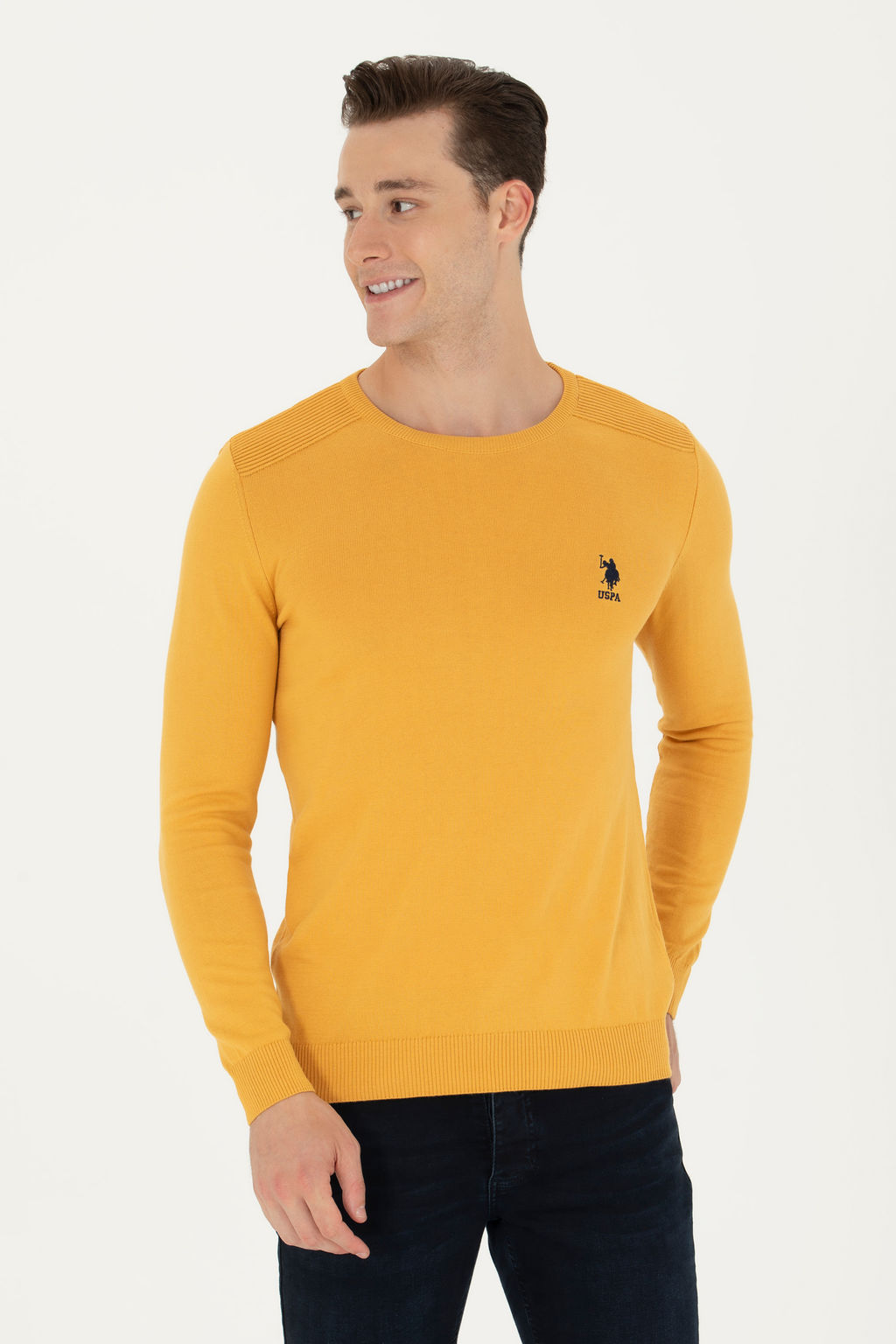 U. S. Polo Assn Мужской горчичный базовый свитер - U.s. polo assn фото 12
