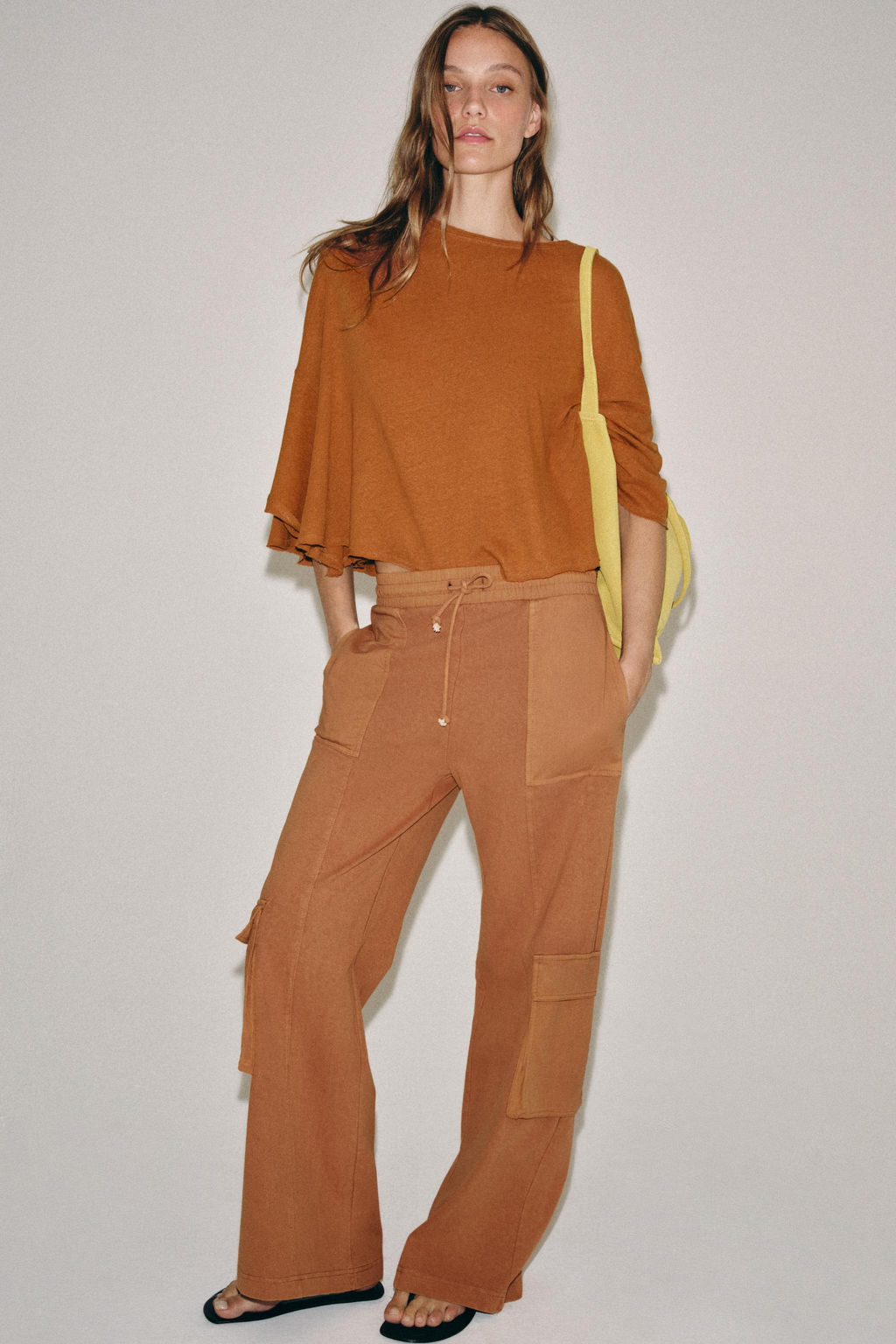 CAMISETA CAPA ALGOD?N Y LINO / Naranja quemado