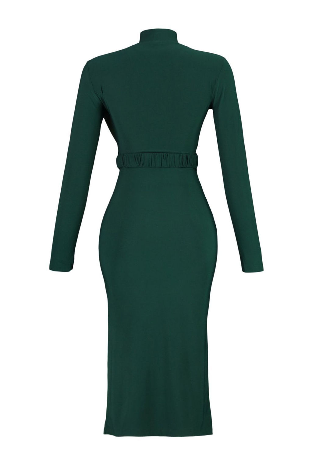 TRENDYOLMILLA Antrasit Duz Kemerli Midi Fitted/Vucuda Oturan Dik Yaka Drapeli Kemerli Orme Elbise TWOAW22EL0434  фото 7