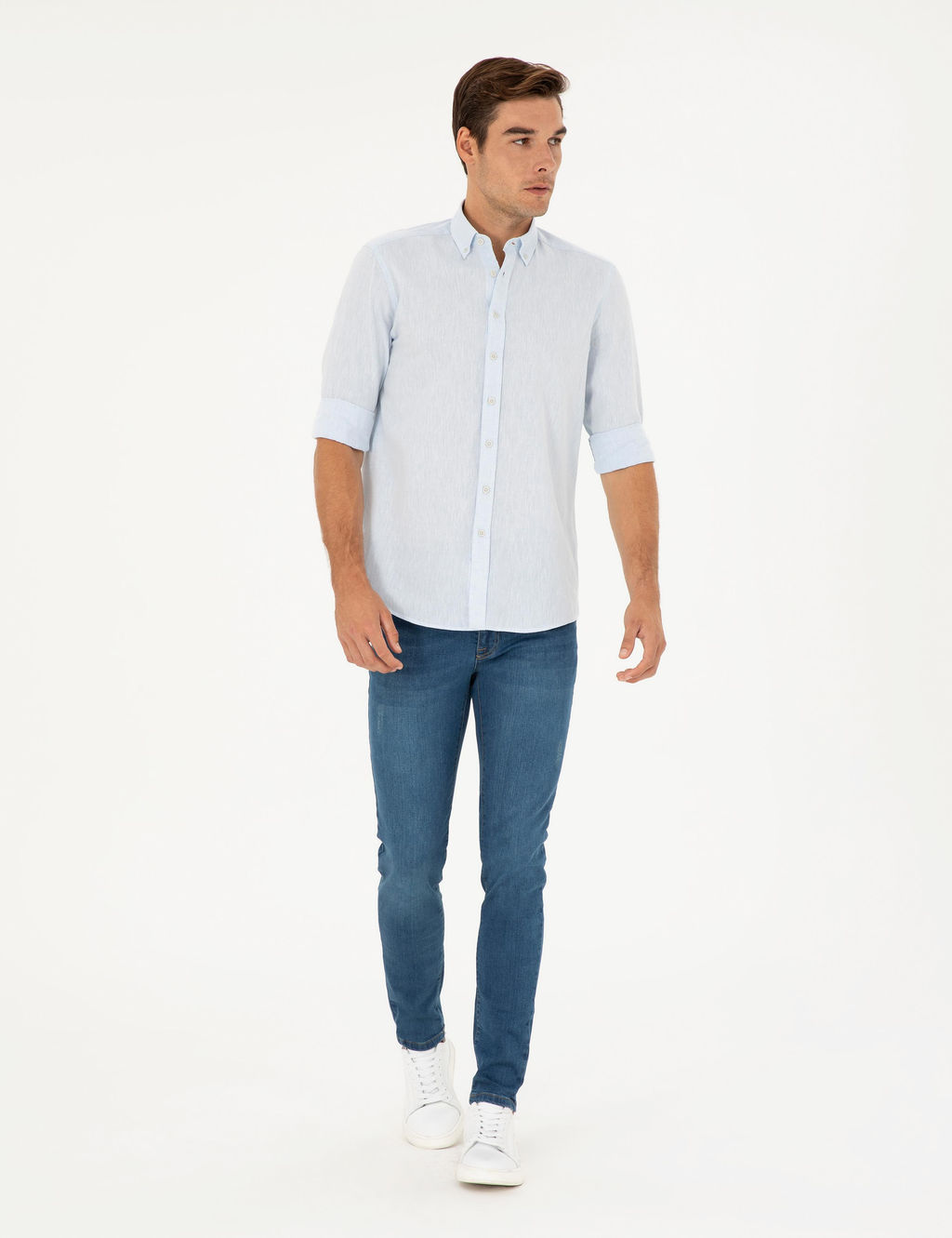 Рубашка Pierre Cardin Regular Fit светло-голубая с примесью льна