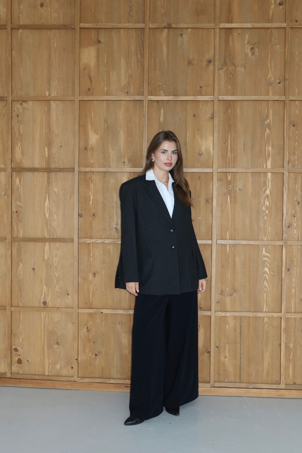 Siyah Beyaz Cizgili Oversize Dokuma Blazer Ceket TWOAW26BC00038