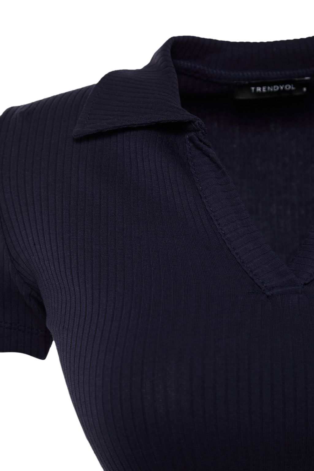 Trendyolmilla Siyah Fitted/Vucuda Oturan Crop Polo Yaka Fitilli Esnek Orme Bluz TWOSS21BZ0038  фото 20