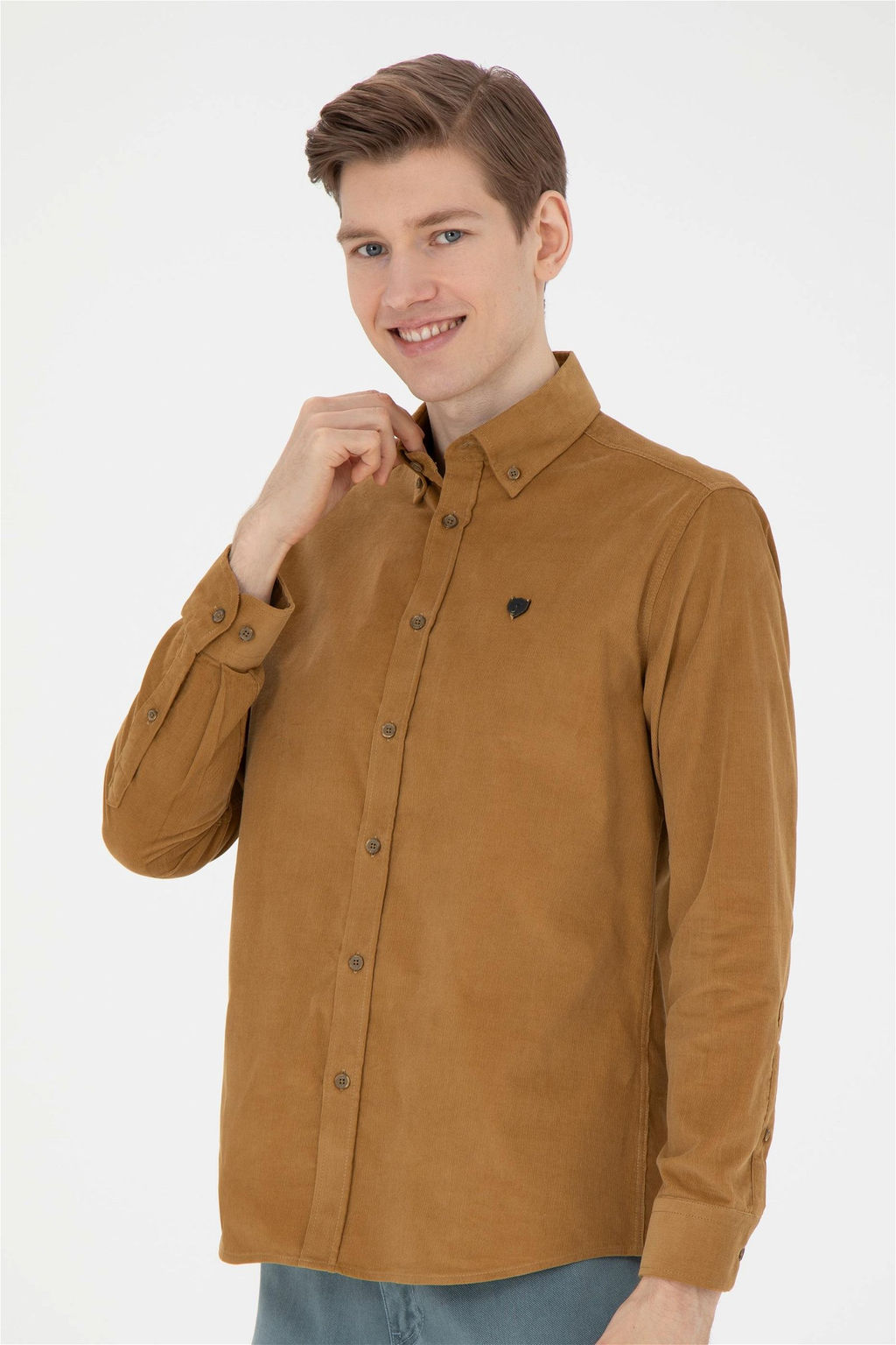 Мужская рубашка светло-хаки с длинным рукавом - U.s. polo assn фото 3