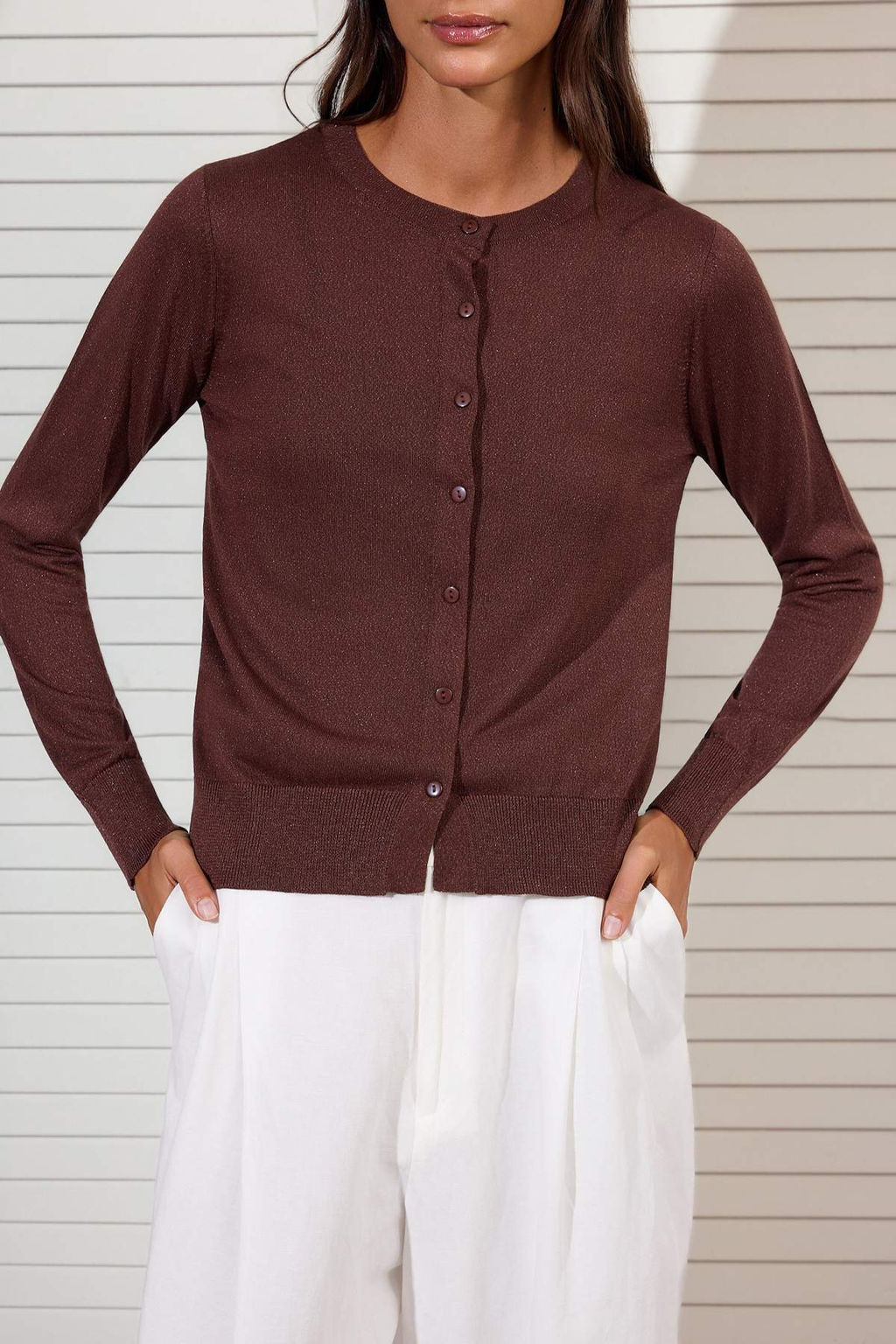 Kahverengi 2li Yazl?k Ozel Iplik Dantel Detayl? Triko Bluz-H?rka TWOSS26HI00016