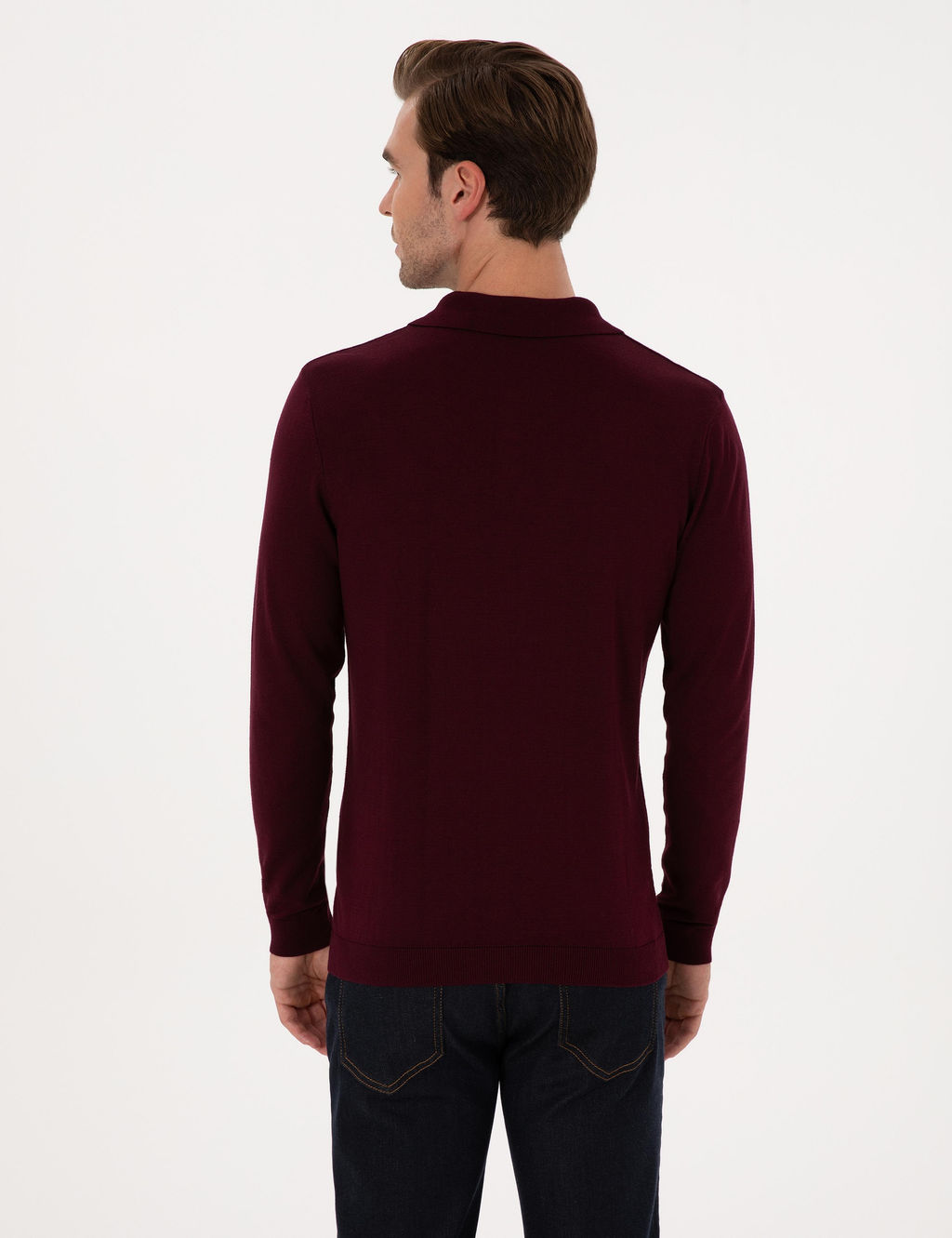 Bordo Slim Fit Regular Fit Pamuk Kar___ml_ Polo Yaka Basic Triko Kazak