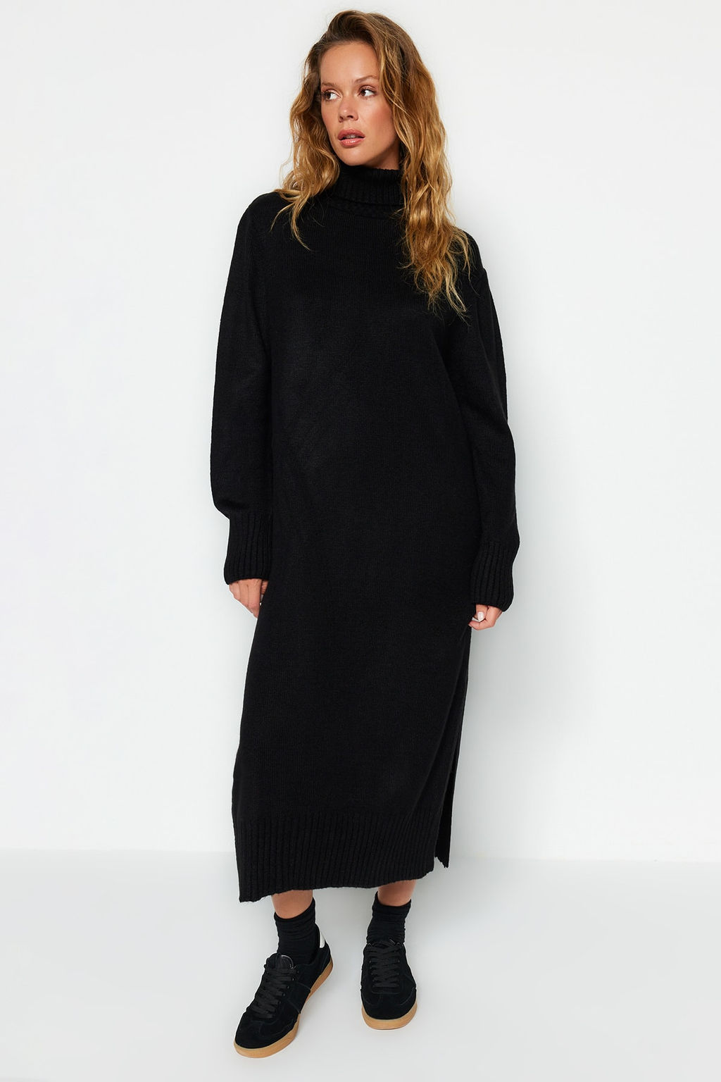 TRENDYOLMILLA Camel Midi Triko Genis Kal?p Yumusak Dokulu Elbise TWOAW24EL00034 фото 7