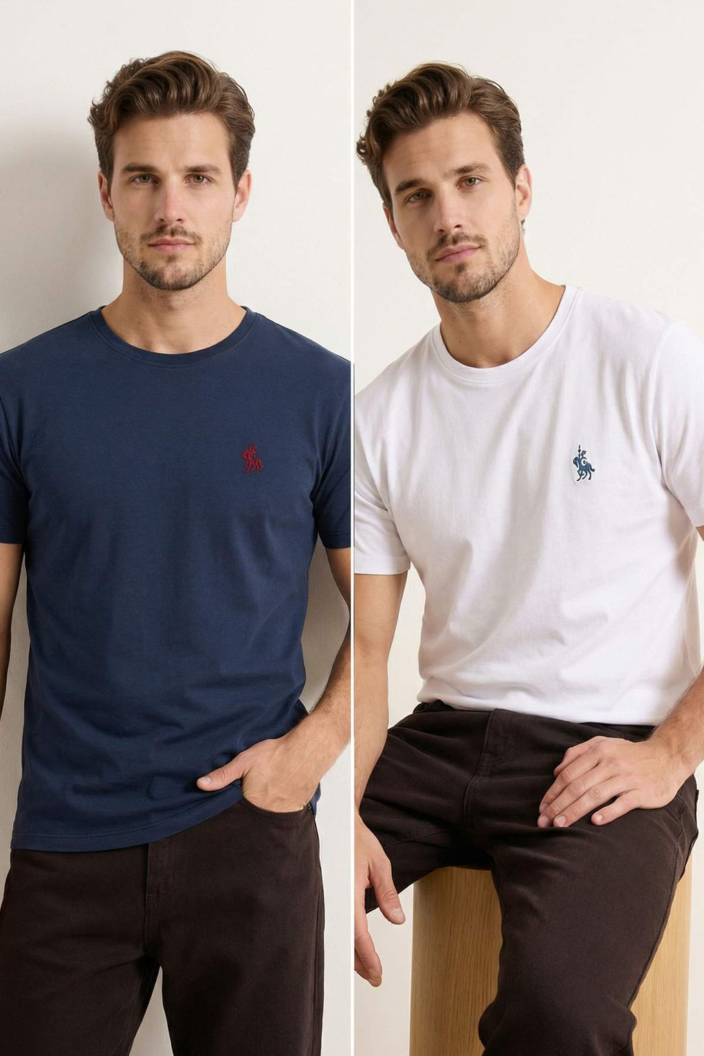 Lacivert - Beyaz Regular/Rahat Kesim 2 li Paket T-Shirt TMNSS26TS00023 - Trendyolmilla фото 6
