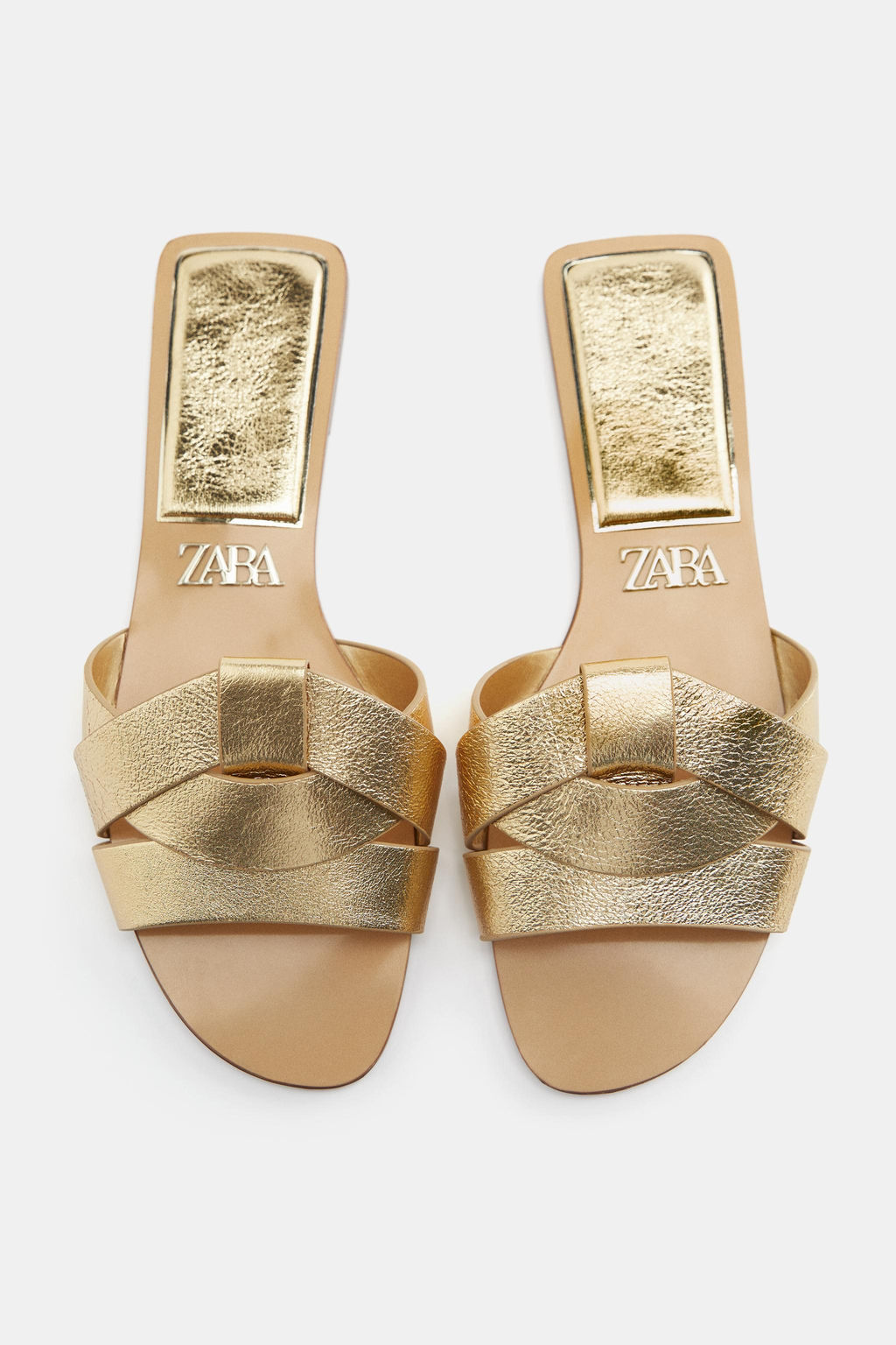 SANDALIA PLANA PIEL CRUZADA / Oro - Zara фото 6