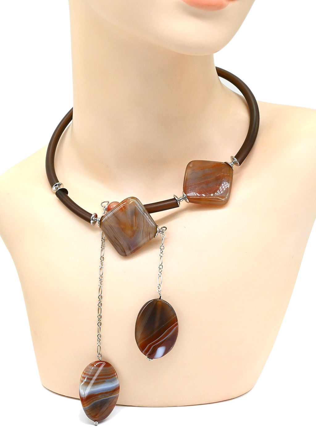 Колье на чокере с агатом кофейным 30*30мм, 45см