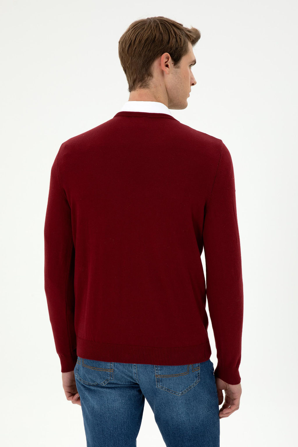 Erkek Slim Fit V Yaka Bordo Basic Kazak - U.s. polo assn фото 5