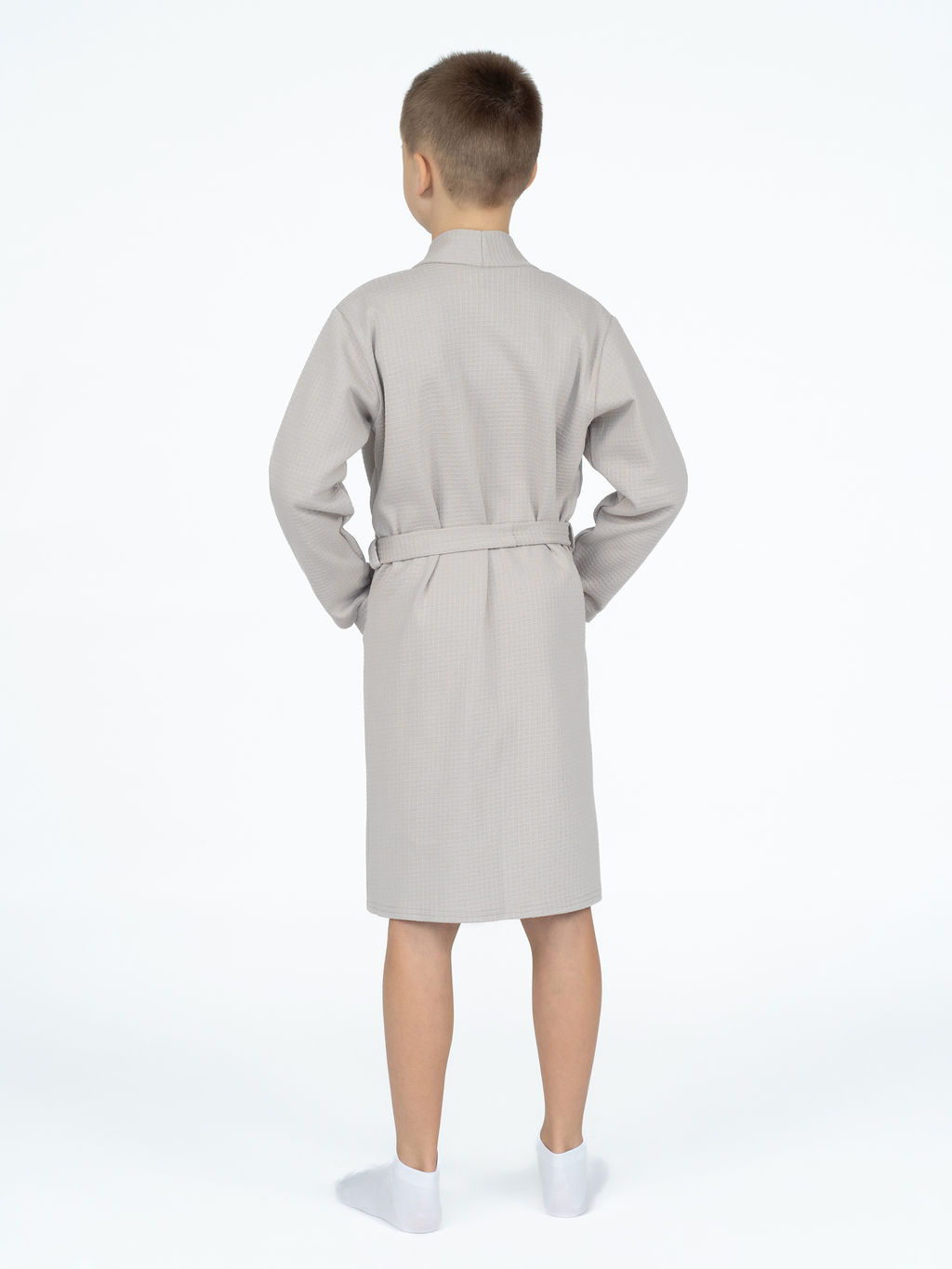 Халат детский вафельный светло-серый 913 (134, 68)