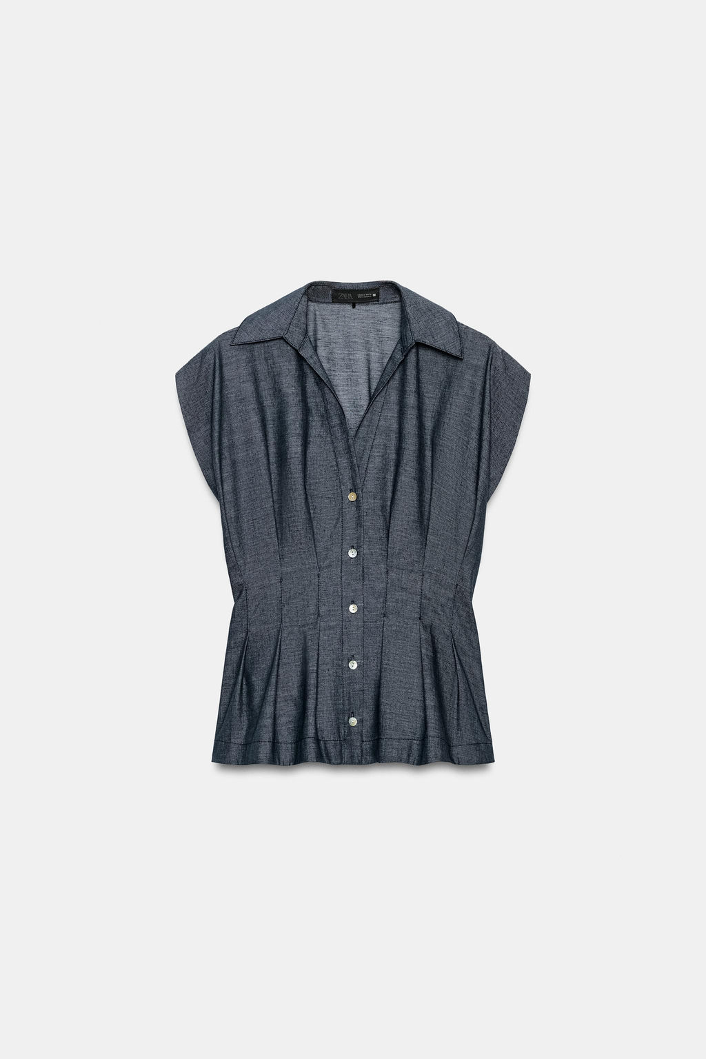 CAMISA ENTALLADA PINZAS CON LINO / Azul - Zara фото 8