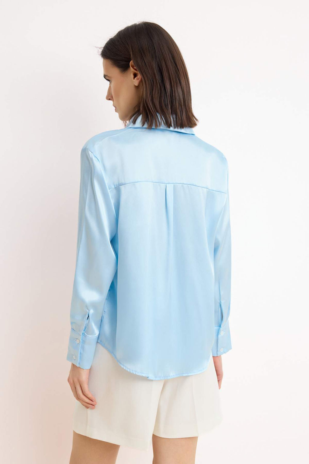 TRENDYOLMILLA Lacivert Oversize/Genis Kal?p Saten Dokuma Gomlek TWOAW24GO00211  фото 17