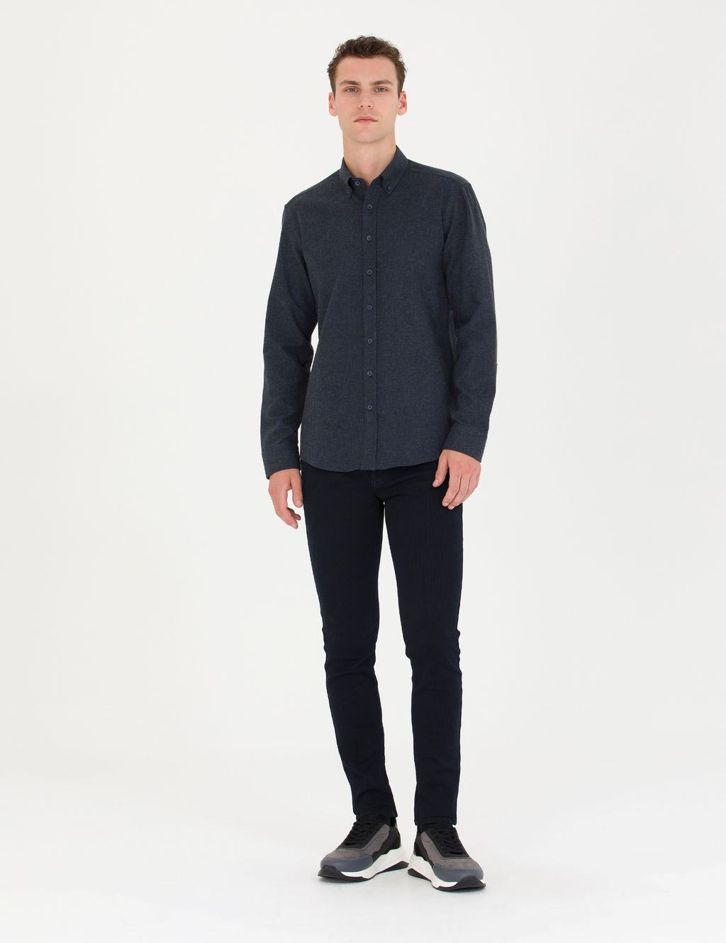 Lacivert Slim Fit Uzun Kollu G_mlek