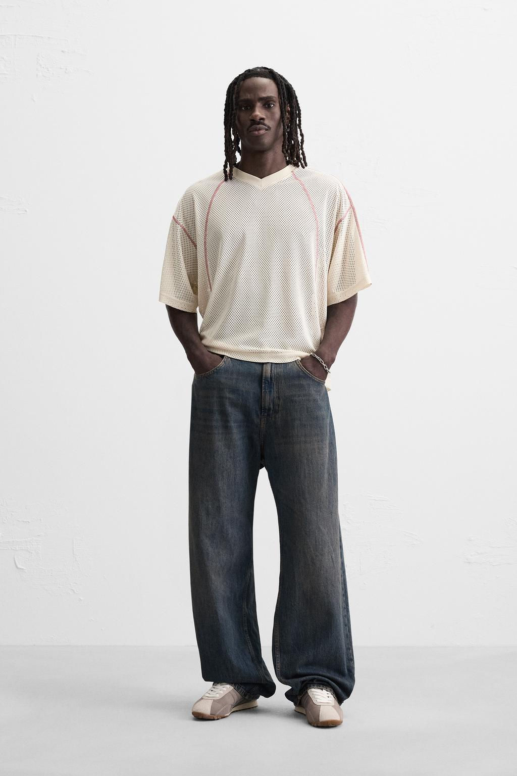 CONTRAST OPEN-WEAVE T-SHIRT