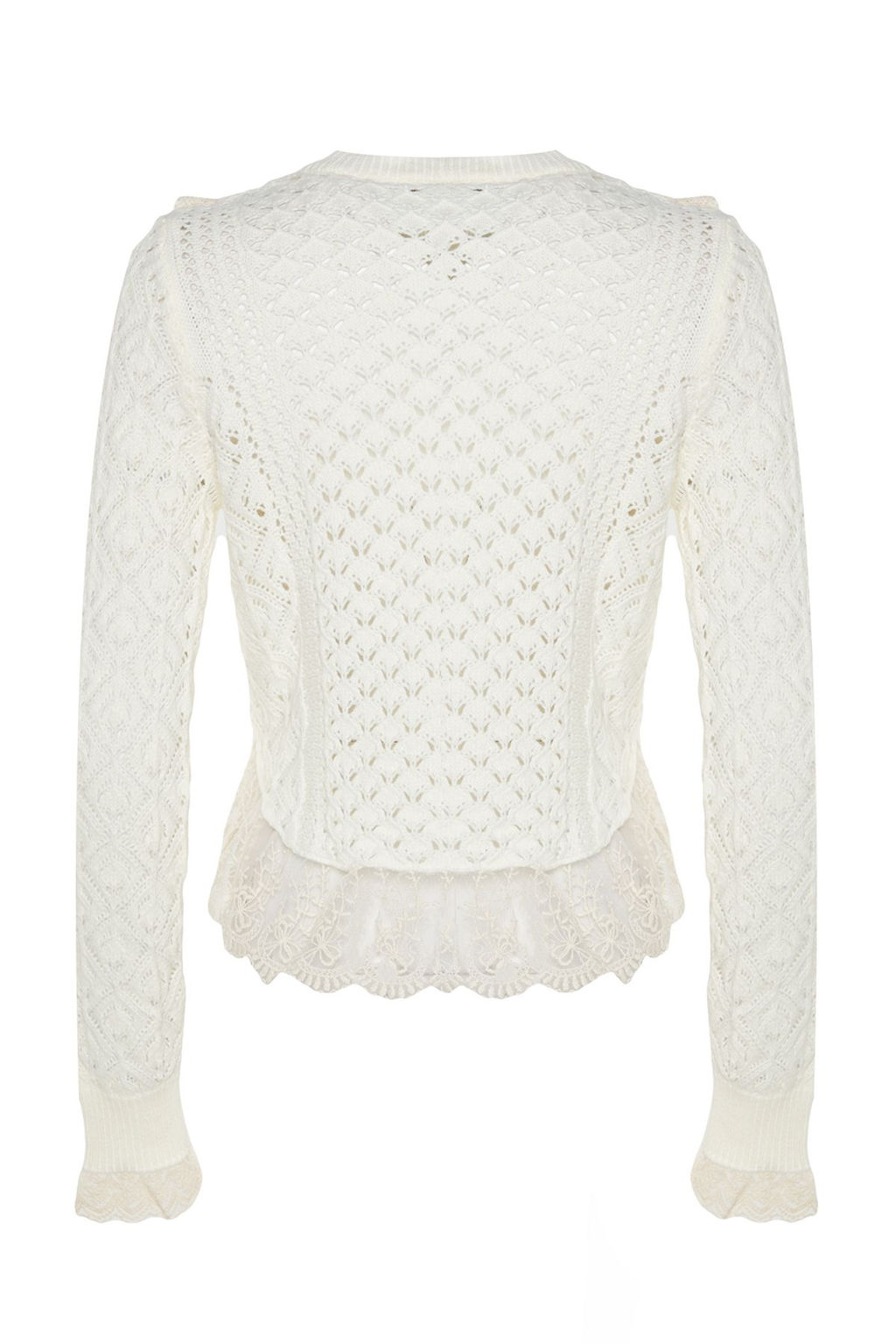 Ekru Crop Dantel Garnili Ajurlu/Delikli Triko H?rka TWOAW24KZ01059