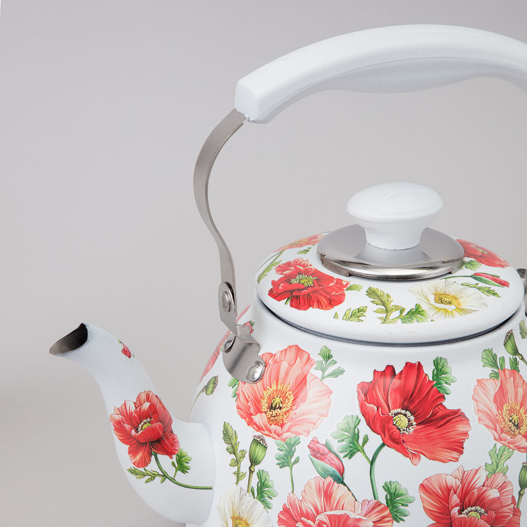 ЧАЙНИК AGNESS БЕЛЫЕ МАКИ СО ВСТРОЕННЫМ СВИСТКОМ И ФИЛЬТРОМ 1500 МЛ  фото 4