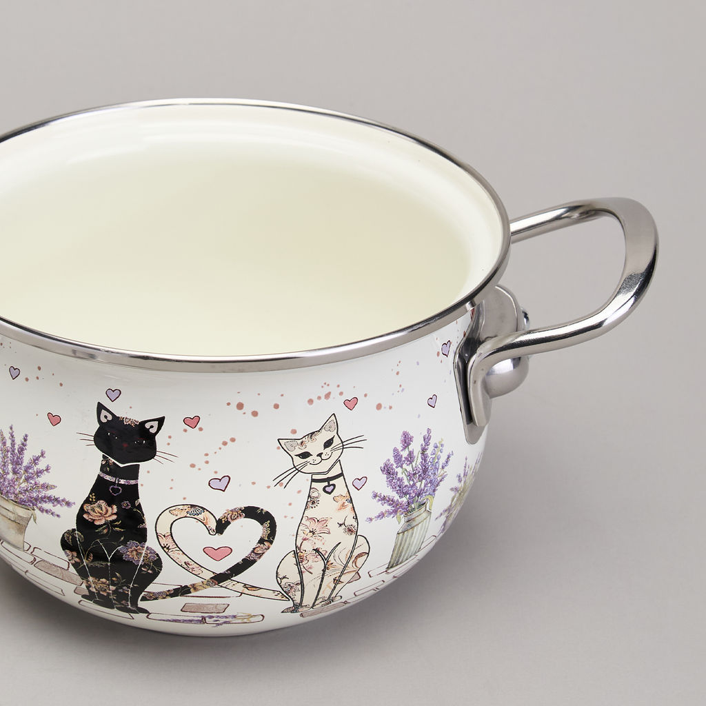 КАСТРЮЛЯ AGNESS ЭМАЛИРОВАННАЯ СО СТЕКЛЯННОЙ КРЫШКОЙ СЕРИЯ LAVANDER CATS, 1,5 Л ДИА. 16СМ фото 7