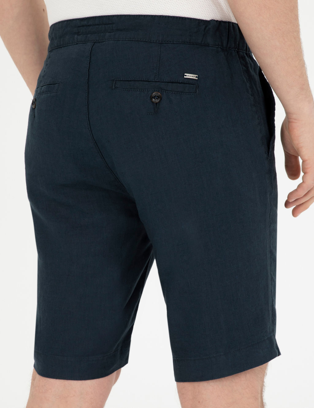 Lacivert Slim Fit %100 Keten Beli Lastikli Ba_c_kl_ Dokuma _ort
