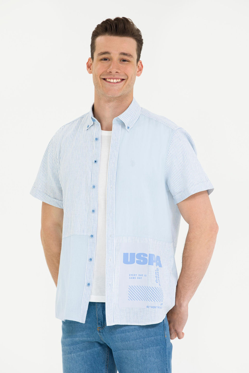 U. S. Polo Assn / Мужская синяя рубашка с коротким рукавом