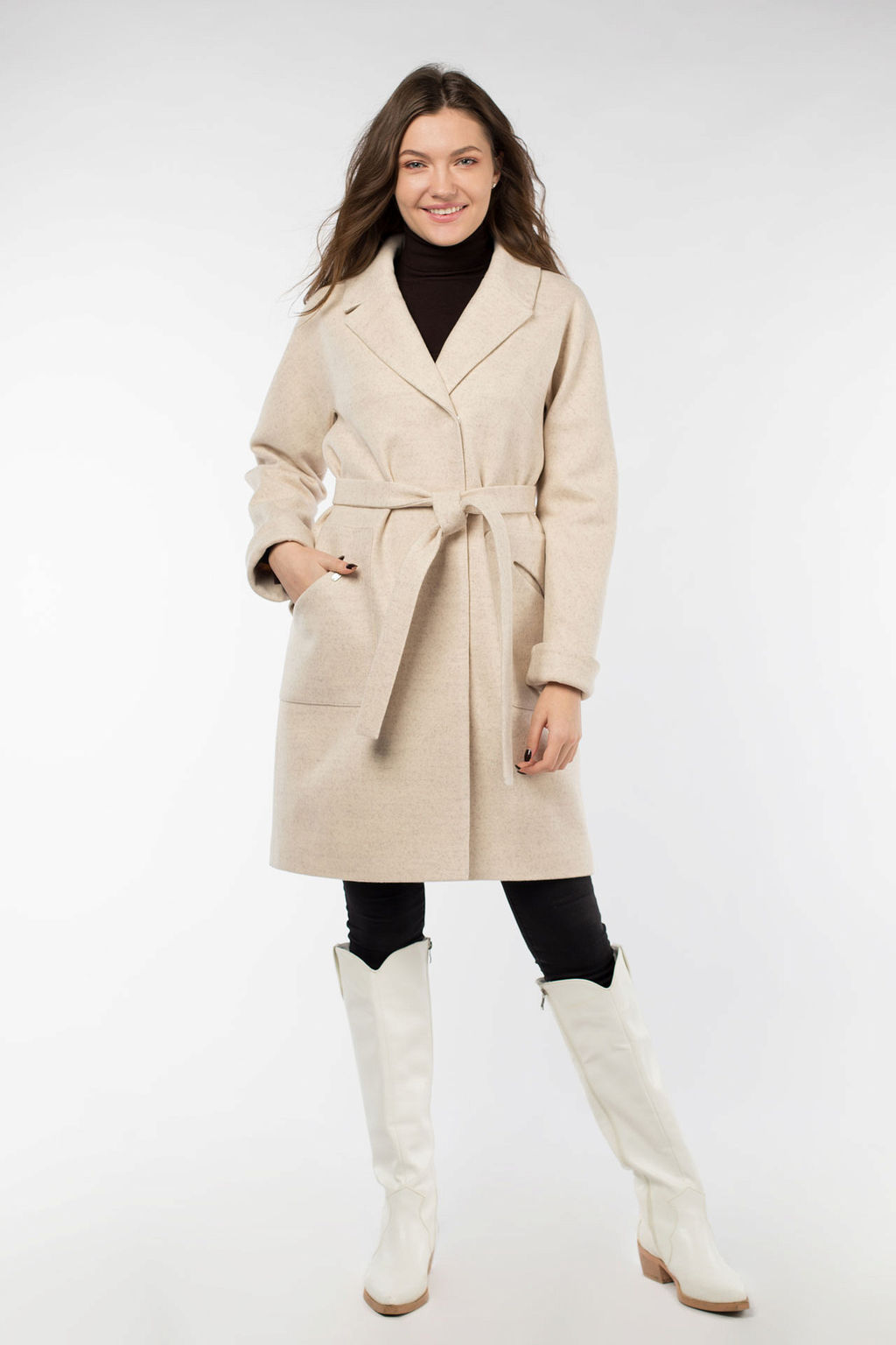 01-09695 Пальто женское демисезонное (пояс) - El podio фото 2