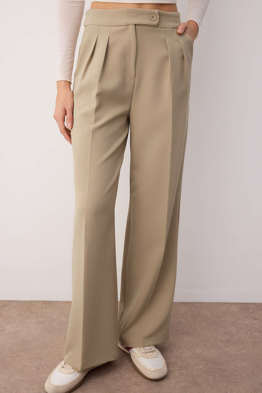 Vizon Wide Leg/Genis Paca Yuksek Bel Dokuma Kumas Pantolon TWOAW22PL0066