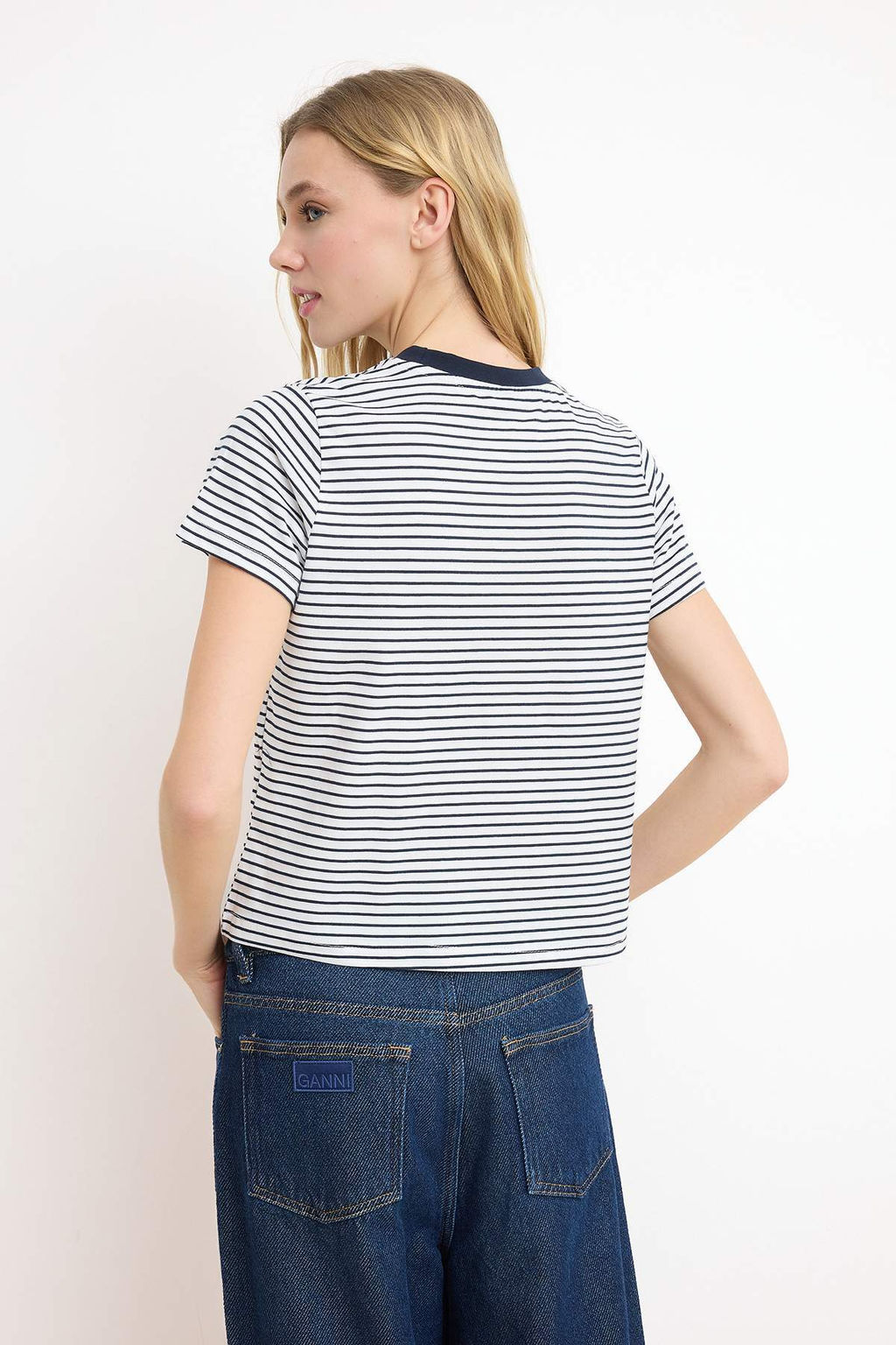 Lacivert Cizgili Regular/Normal Kal?p Nak?sl? Tok %100 Pamuk Orme T-Shirt TWOSS26TS00017 - Trendyolmilla фото 6