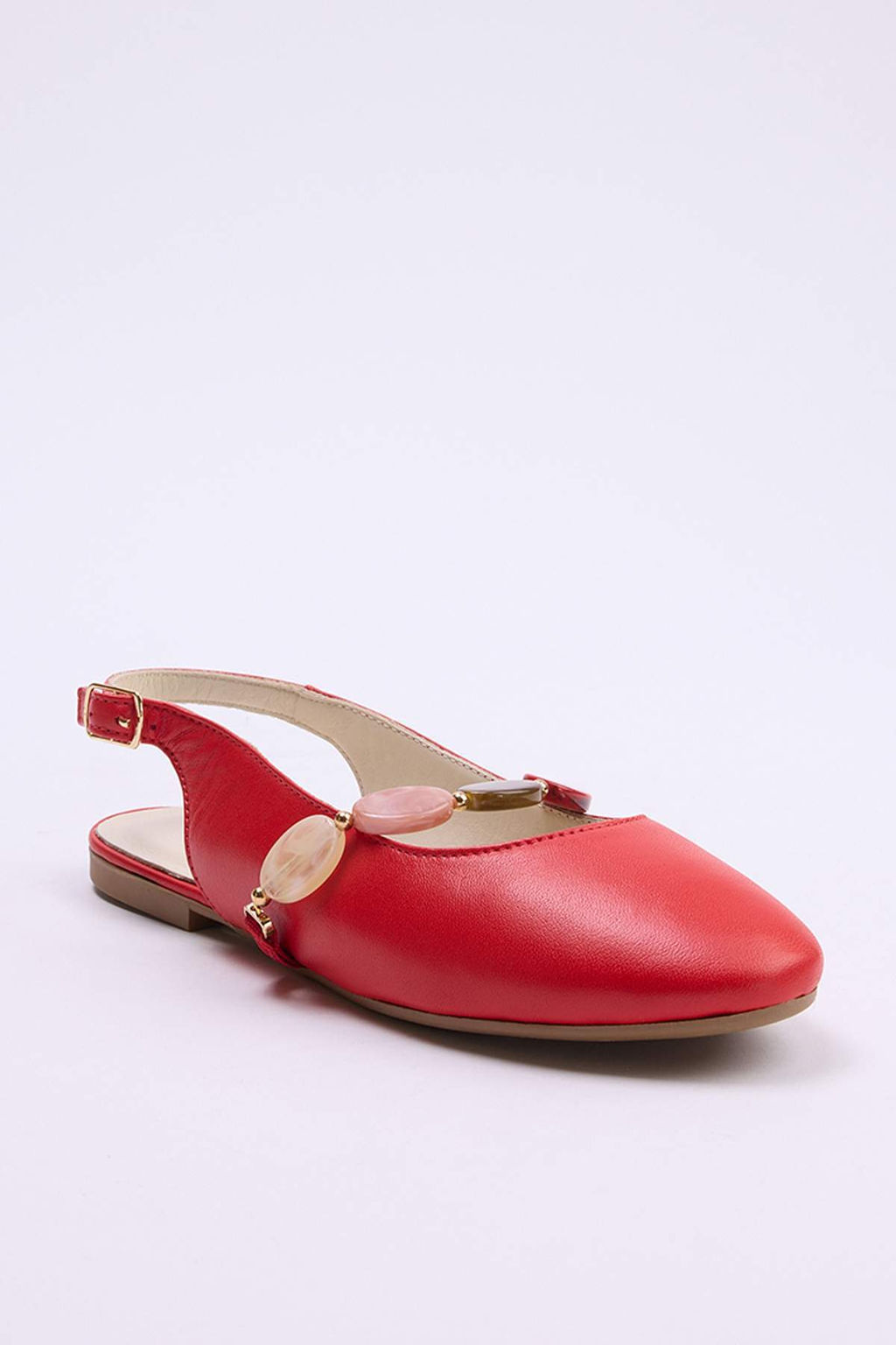 K?rm?z? Hakiki Deri Boncuk Detayl? Kad?n Babet TAKSS26BE00025