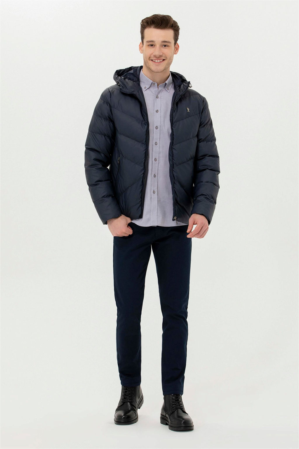 Мужская темно-синяя кожаная куртка - U.s. polo assn фото 4