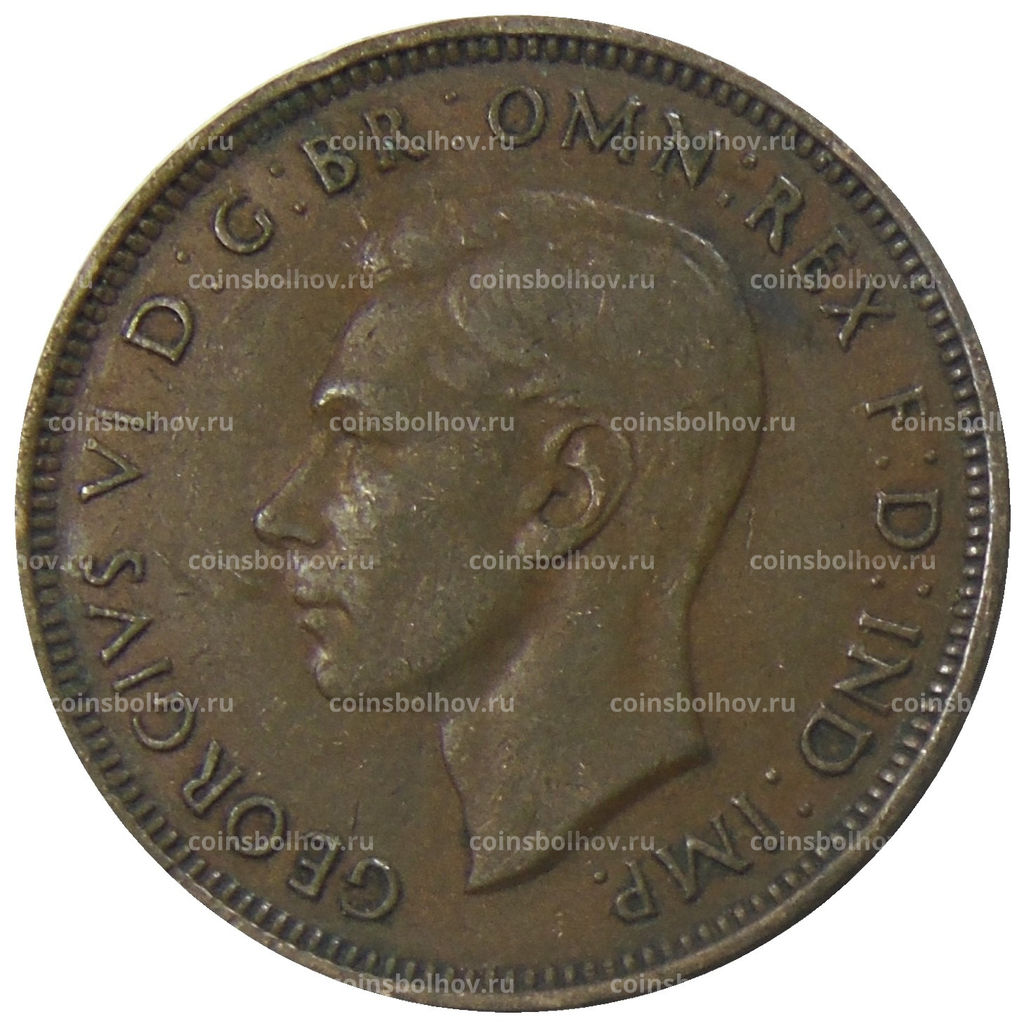 Монета 1/2 пенни 1938 года Австралия