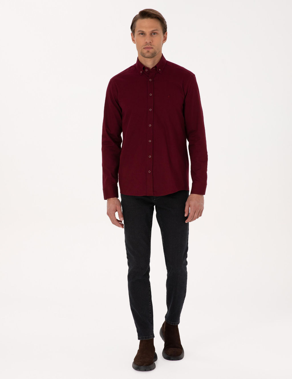 Bordo Regular Fit Uzun Kollu G_mlek