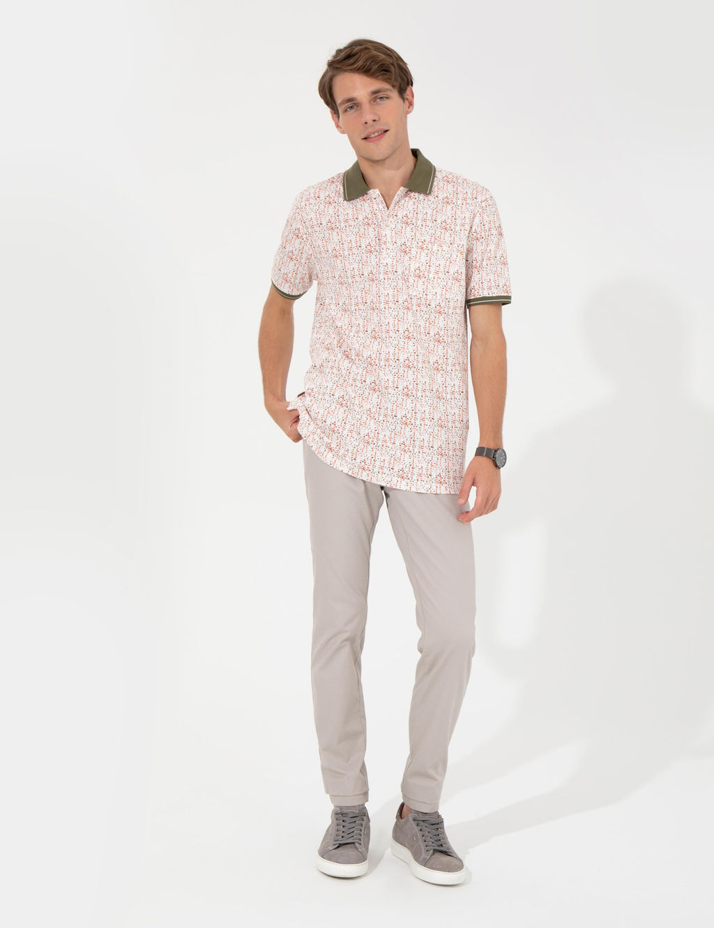 Haki Regular Fit Desenli Polo Yaka Ti__rt