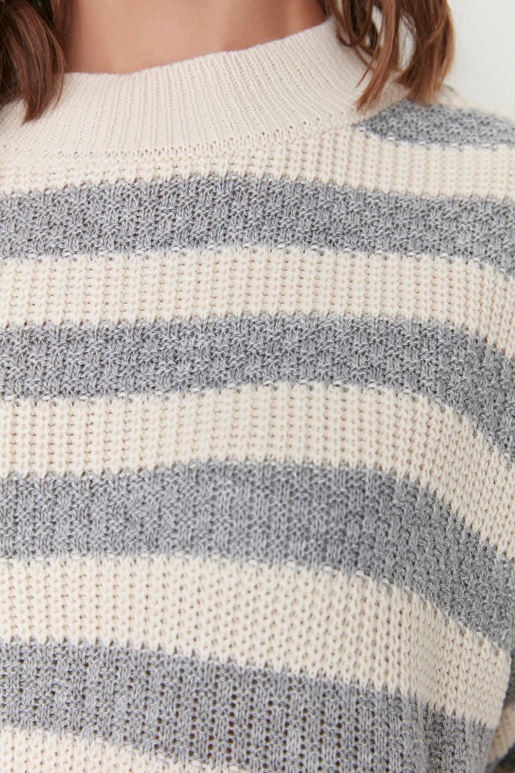 Ekru Genis Kal?p Cizgili Triko Kazak TWOAW23KZ00516 - Trendyolmilla фото 4