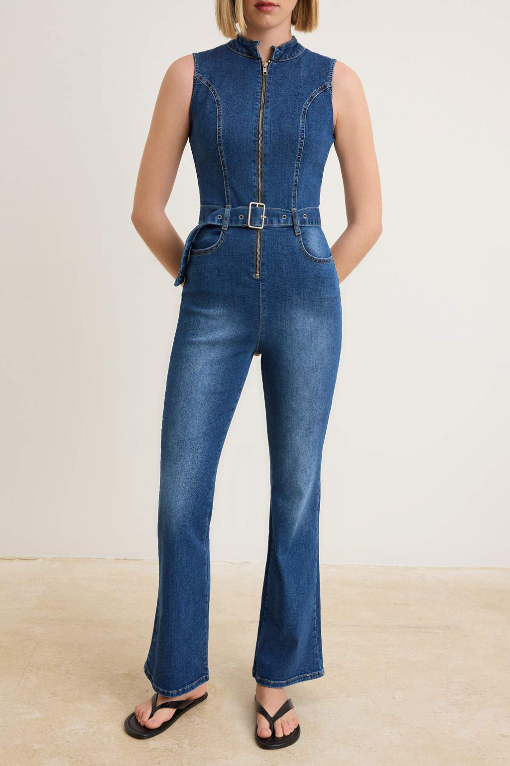 Koyu Mavi Kemerli Ispanyol Paca Denim Tulum TWOSS26TU00020 - Trendyolmilla фото 3