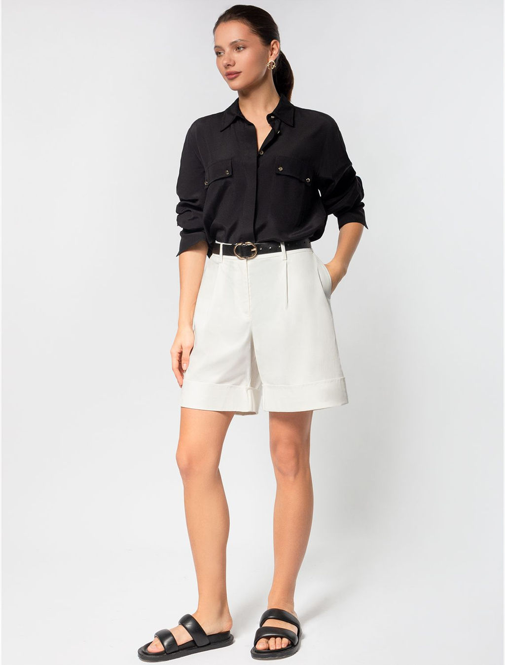 Шорты из тонкого хлопкового твила с эластаном