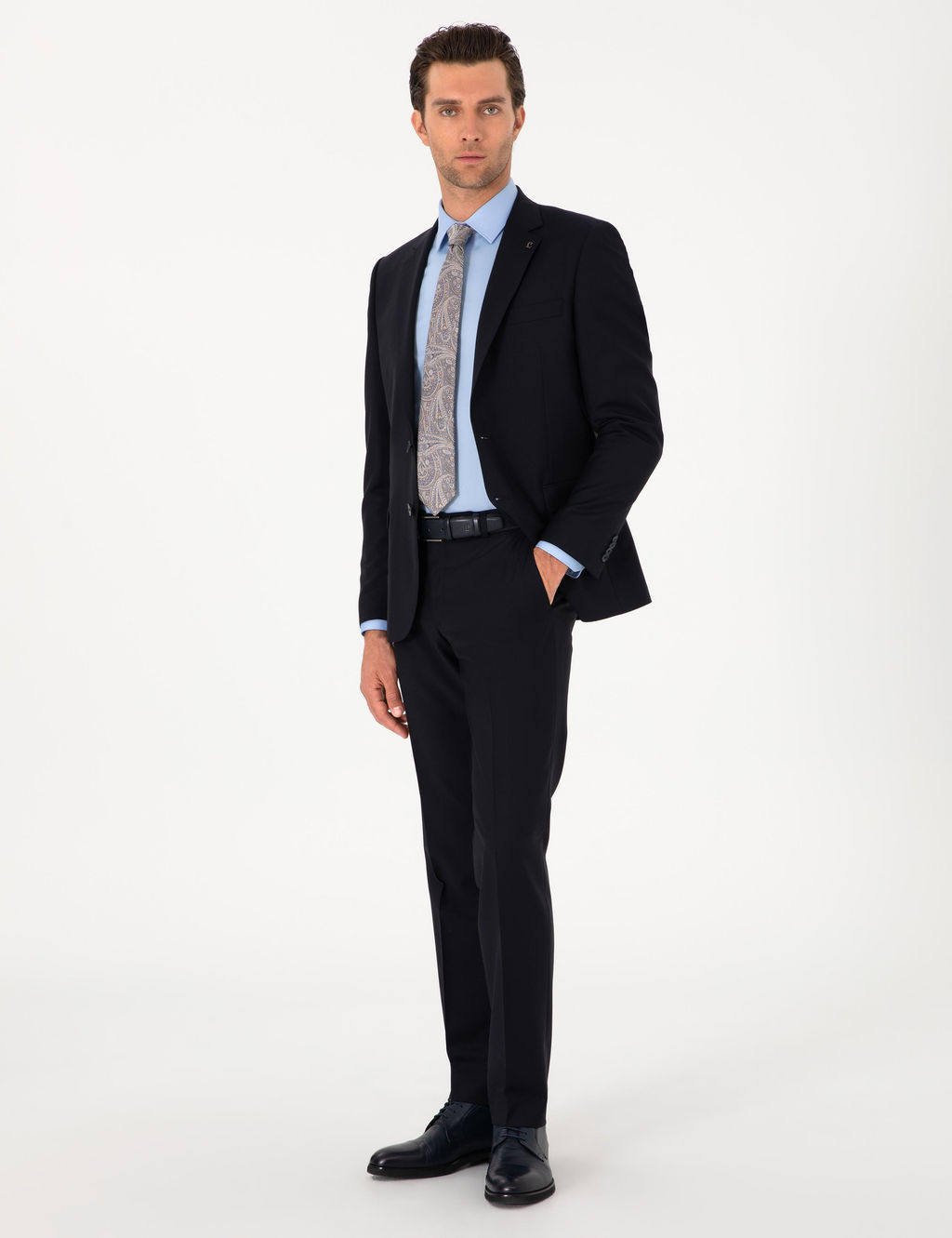 Lacivert Slim Fit %100 Y_n Mono Yaka Tak_m Elbise - Cacharel фото 4