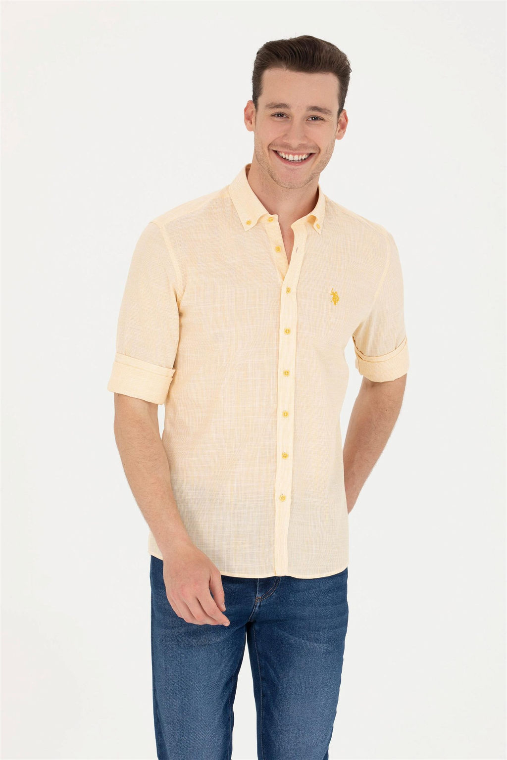 U. S. Polo Assn Мужская желтая рубашка с длинным рукавом - U.s. polo assn фото 8