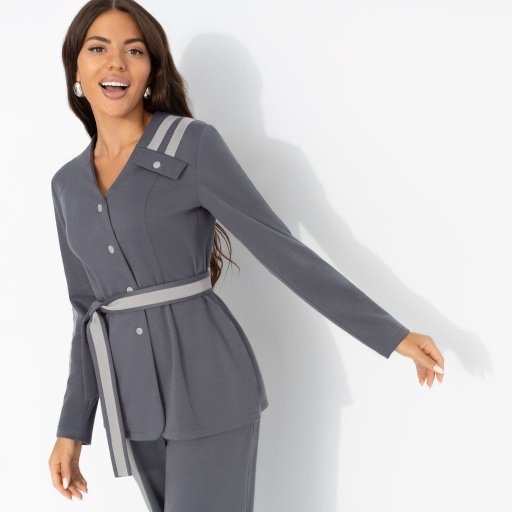 Брючный костюм с лампасами, Личное превосходство (серый, 2 в 1, с поясом) - Charutti фото 4