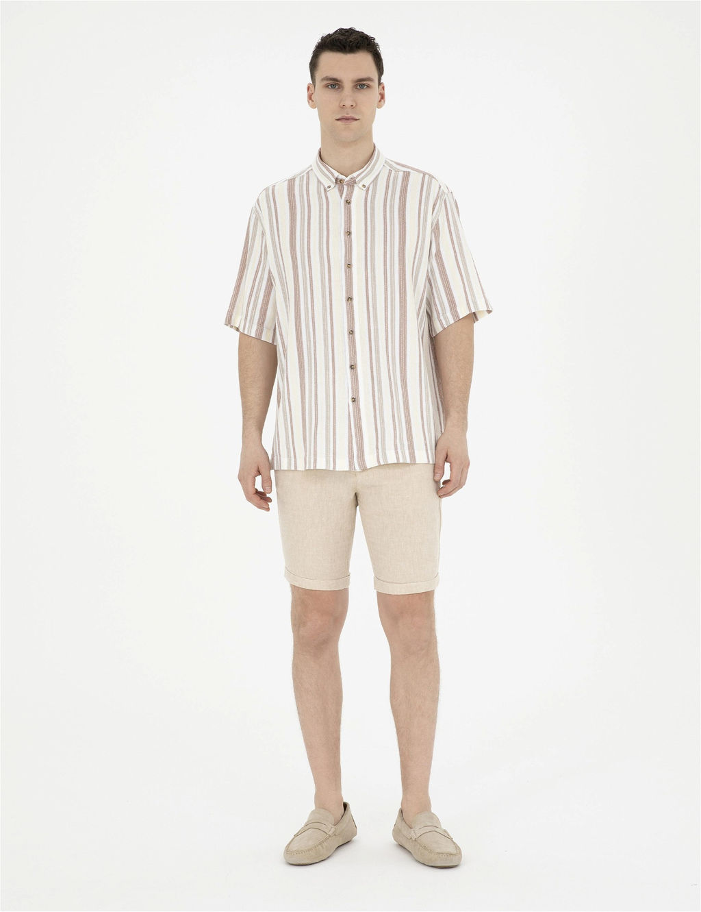 Kahverengi Slim Fit Keten Kar___ml_ Dokuma _ort