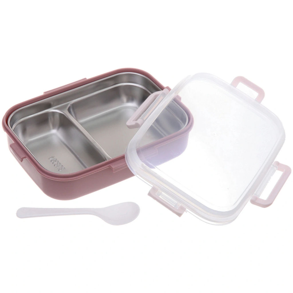 Ланч-бокс пластиковый "SEGRETO" (2отделения с ложкой) 22*16*7см пыльная роза