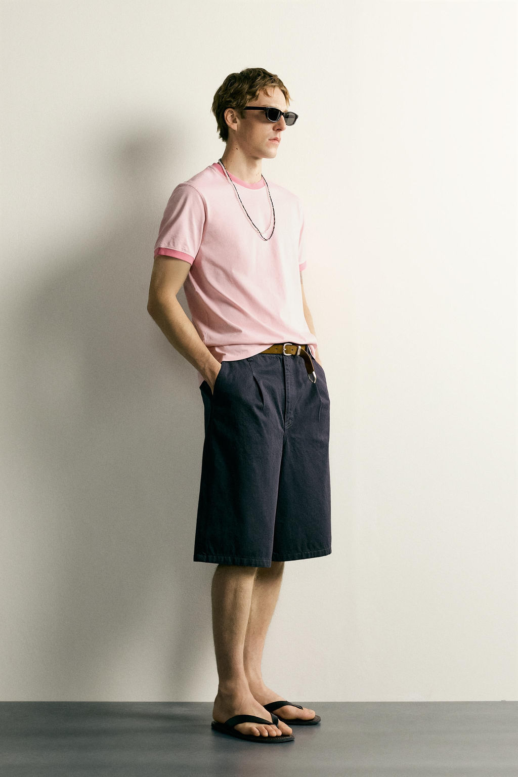 CAMISETA REGULAR FIT RIBETE CONTRASTE / Rosa claro - Zara фото 4