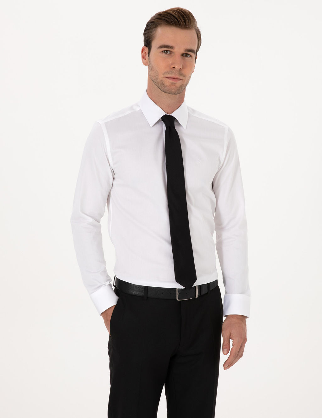Beyaz Slim Fit Uzun Kollu Basic G_mlek