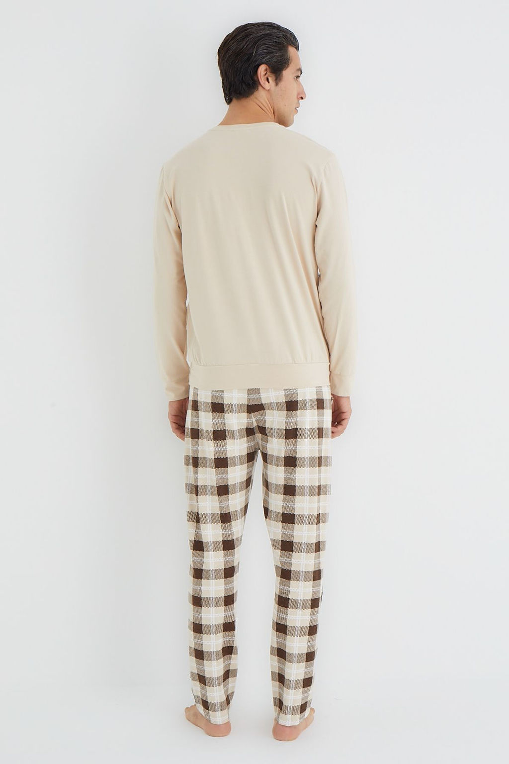 TRENDYOL MAN Bej Regular Fit Ekose Orme Pijama Tak?m? TMNAW25PT00058 - Trendyolmilla фото 5