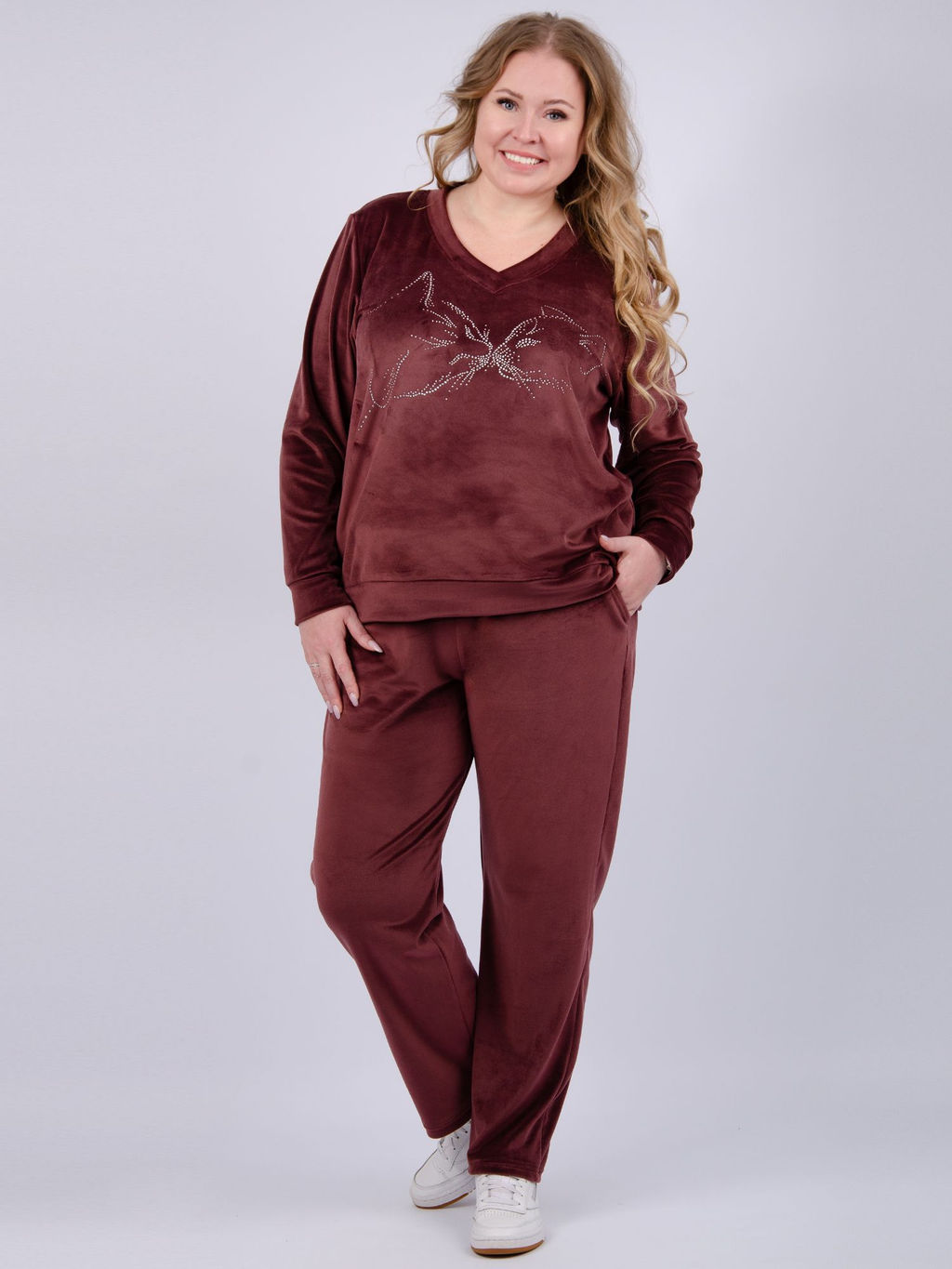 Костюм Велюр 5 тёмно-серый, велюр - Малина фото 42