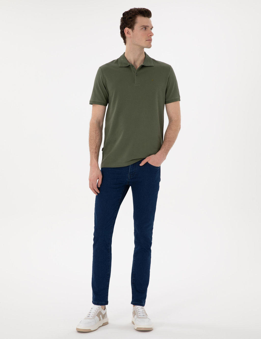 Haki Regular Fit %100 Pamuk Polo Yaka Basic Ti__rt