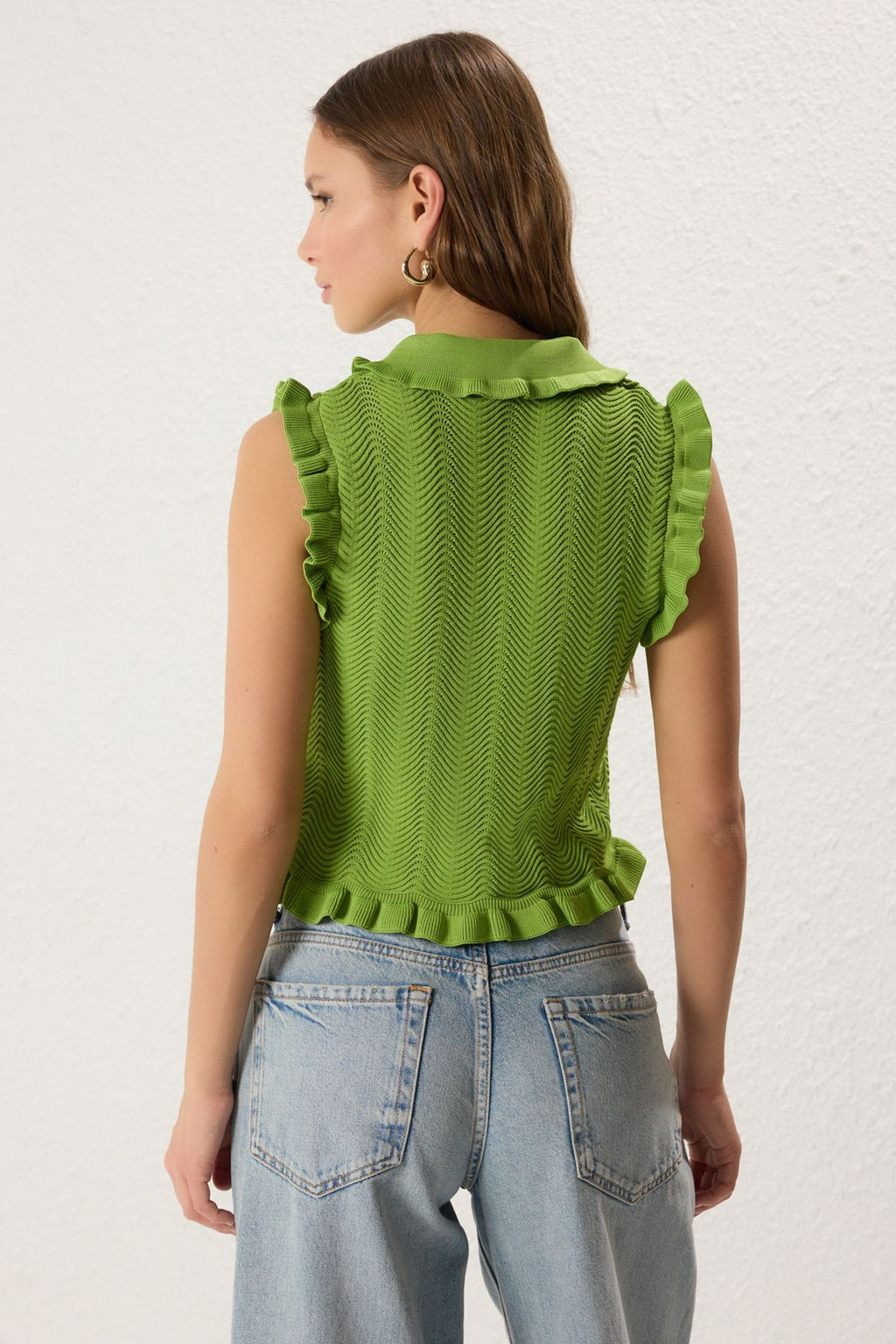 Trendyolmilla Yesil Bebe Yaka Dokulu Triko Ince Bluz TWOSS25BZ00337