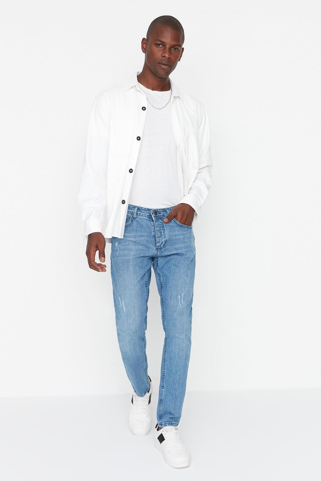 TRENDYOL MAN Ac?k Mavi Esnek Kumas T?rnakl? Destroylu Slim Fit Dar Kesim Jeans Kot Pantolon TMNSS21JE0067 - Trendyolmilla фото 5