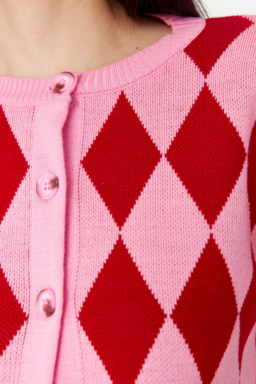 Pembe Crop Desenli/Jakarl? Ceket Gorunumlu Triko H?rka TWOAW23HI00176